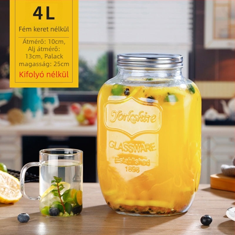 Üveges italdispenser csappal, cilindrikus tartály 5 L feletti kapacitással, modern minimalist stílus