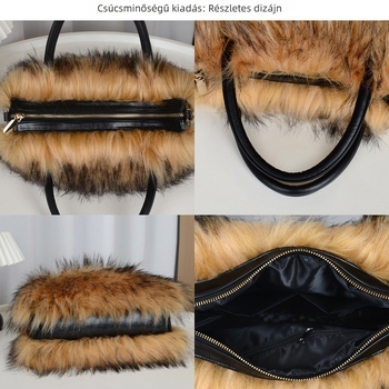 Műbőr szőrme női táska, plüss mosómedve szőrrel, mini négyszögletes crossbody, poliészter bélés