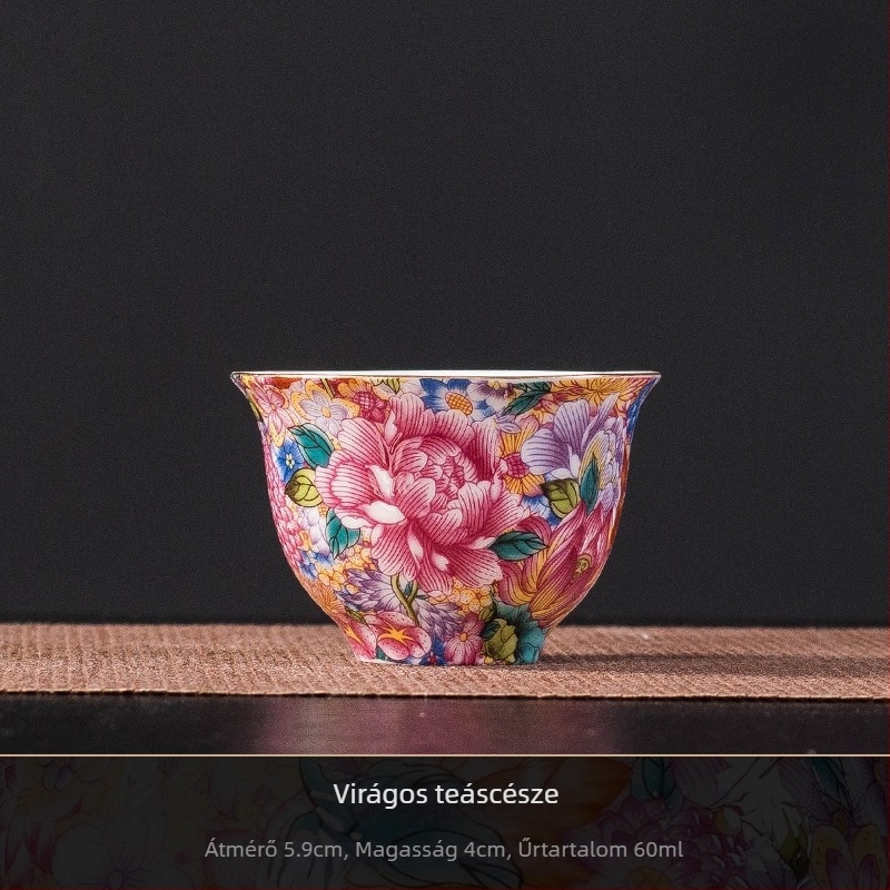 Kiváló minőségű kínai stílusú porcelán teáskészlet e-mailes bevonattal: teáskanna, három részes fedeles edény és pasztell színű teáscsészék otthoni használatra