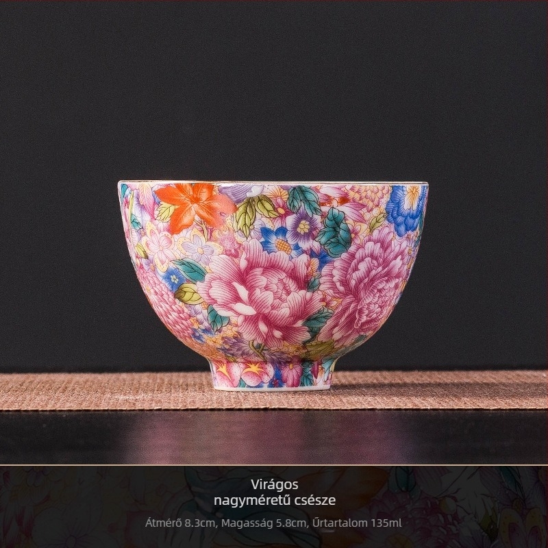 Kiváló minőségű kínai stílusú porcelán teáskészlet e-mailes bevonattal: teáskanna, három részes fedeles edény és pasztell színű teáscsészék otthoni használatra