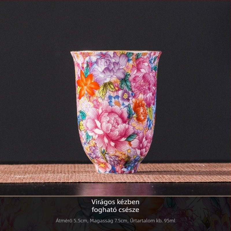 Kiváló minőségű kínai stílusú porcelán teáskészlet e-mailes bevonattal: teáskanna, három részes fedeles edény és pasztell színű teáscsészék otthoni használatra