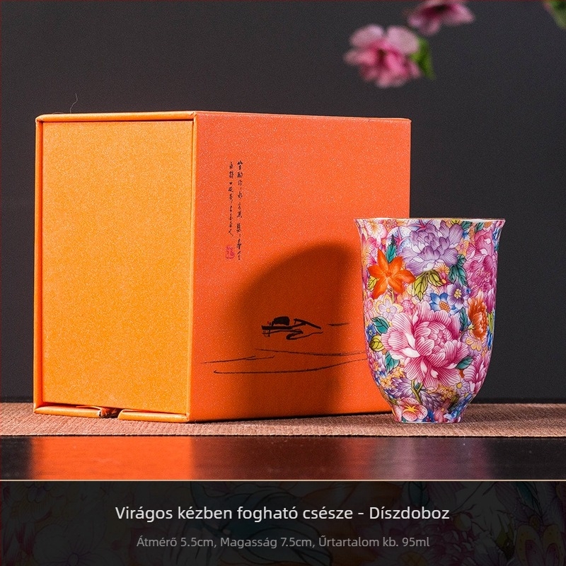 Kiváló minőségű kínai stílusú porcelán teáskészlet e-mailes bevonattal: teáskanna, három részes fedeles edény és pasztell színű teáscsészék otthoni használatra