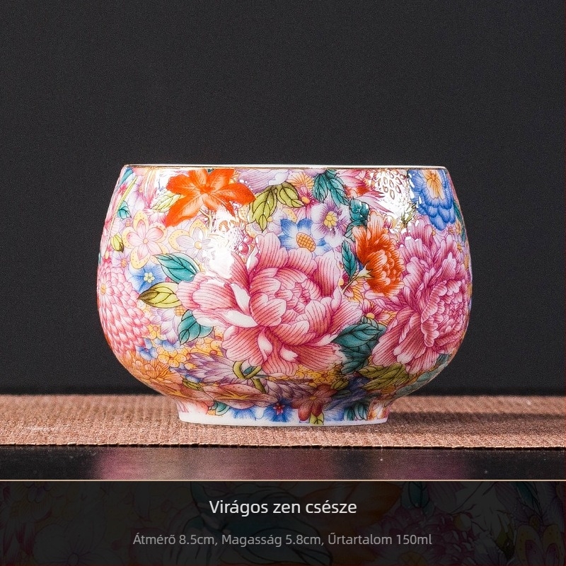 Kiváló minőségű kínai stílusú porcelán teáskészlet e-mailes bevonattal: teáskanna, három részes fedeles edény és pasztell színű teáscsészék otthoni használatra