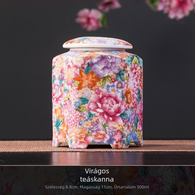 Kiváló minőségű kínai stílusú porcelán teáskészlet e-mailes bevonattal: teáskanna, három részes fedeles edény és pasztell színű teáscsészék otthoni használatra