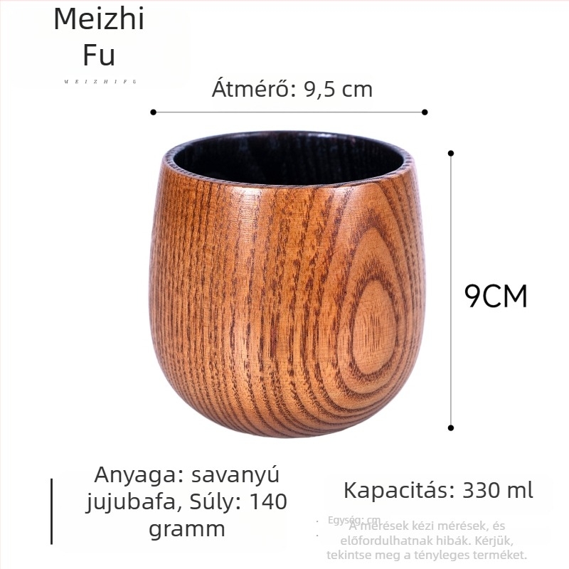 Fából készült teáscsésze nagy hasú kialakítással, kézzel készített, japán stílusú, motív Három Birodalom, otthoni vízcsésze