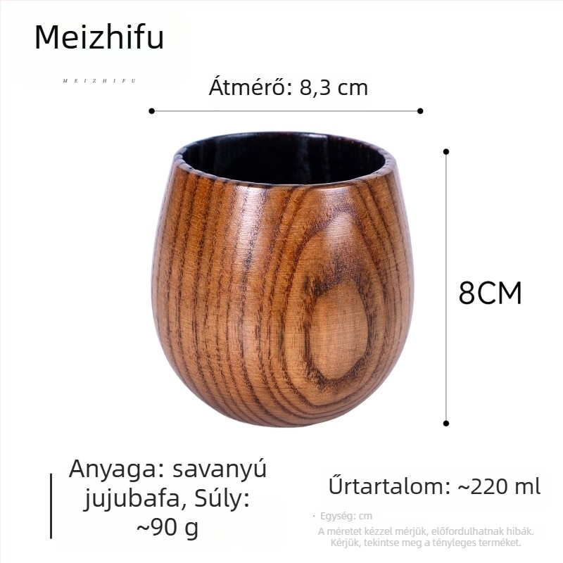 Fából készült teáscsésze nagy hasú kialakítással, kézzel készített, japán stílusú, motív Három Birodalom, otthoni vízcsésze