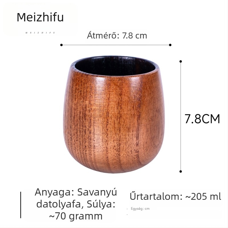 Fából készült teáscsésze nagy hasú kialakítással, kézzel készített, japán stílusú, motív Három Birodalom, otthoni vízcsésze