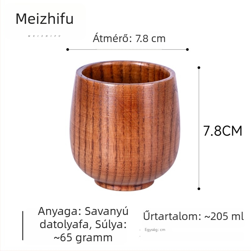 Fából készült teáscsésze nagy hasú kialakítással, kézzel készített, japán stílusú, motív Három Birodalom, otthoni vízcsésze