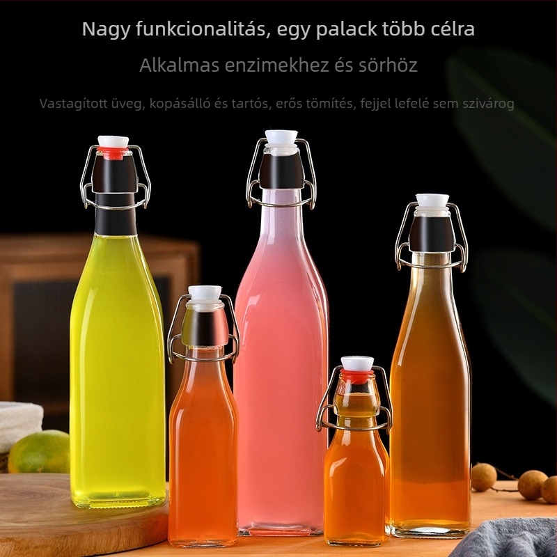 Átlátszó zárható üvegből készült palack enzimekhez, gyümölcslevekhez és borfermentációhoz – otthon készített gyümölcsbor