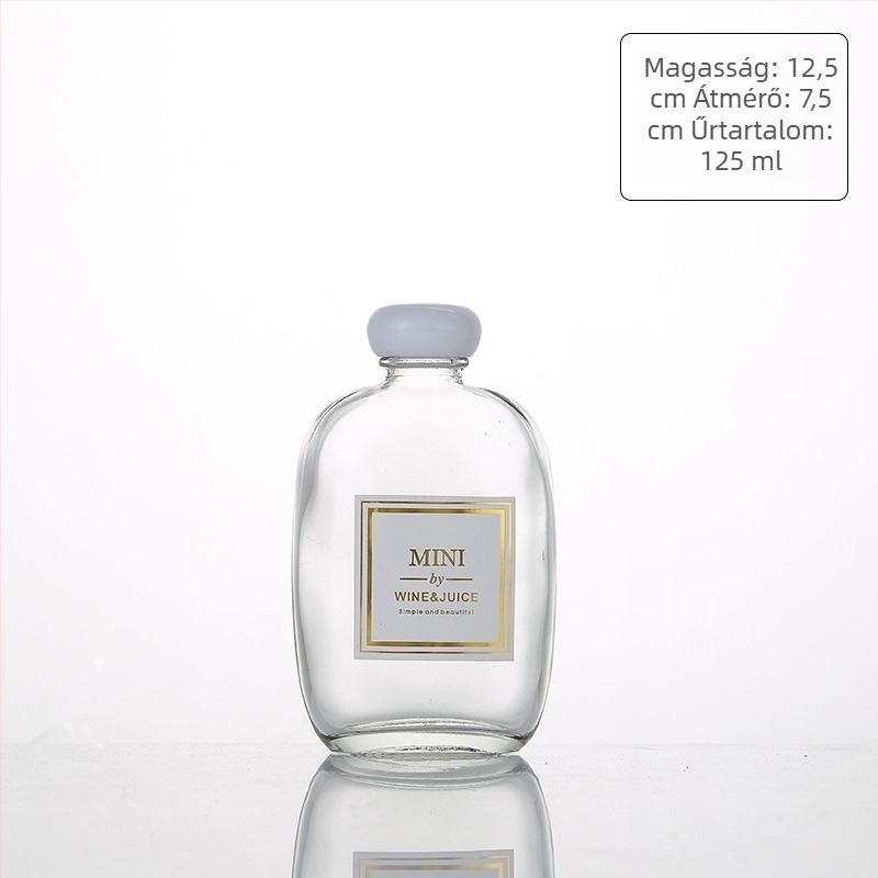 Üveg italos palack – gyümölcslé, bor és kávé számára; áttetsző vagy matt felület; 100–500 ml űrtartalmú; kupakok: fa, alumínium, parafa vagy polimer