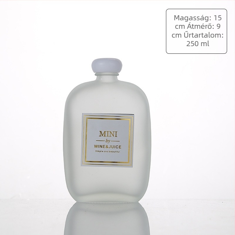 Üveg italos palack – gyümölcslé, bor és kávé számára; áttetsző vagy matt felület; 100–500 ml űrtartalmú; kupakok: fa, alumínium, parafa vagy polimer