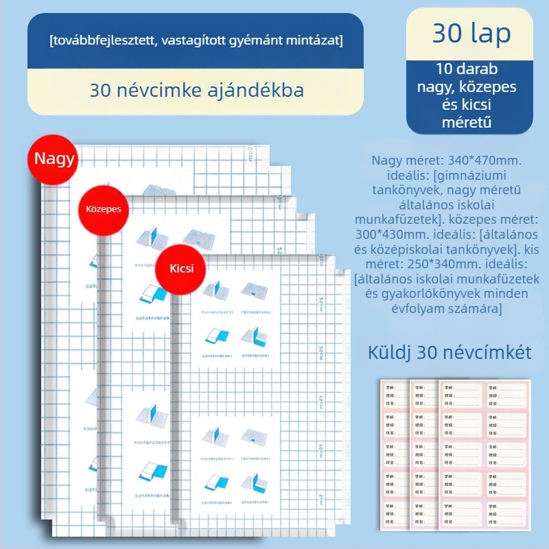A4 méretű önragasztó átlátszó matt könyvborító – iskolás gyermekeknek, megerősített védőtok, vízálló, vágás nélkül