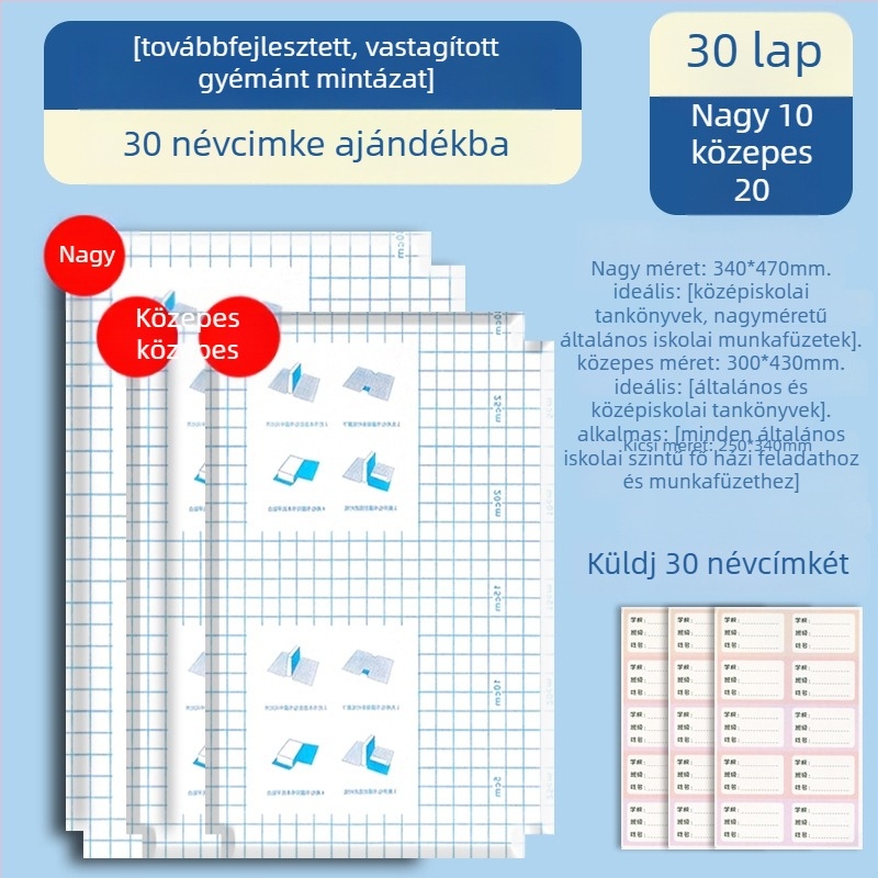 A4 méretű önragasztó átlátszó matt könyvborító – iskolás gyermekeknek, megerősített védőtok, vízálló, vágás nélkül