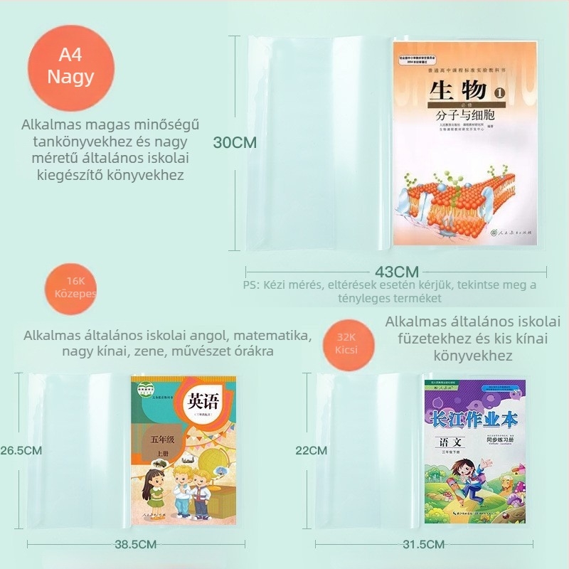 A4 méretű önragasztó átlátszó matt könyvborító – iskolás gyermekeknek, megerősített védőtok, vízálló, vágás nélkül