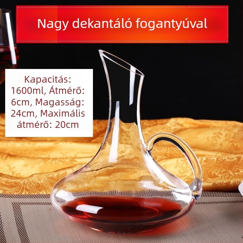 Kis gyors dekanter ólommentes kristályüvegből, vörösborhoz, európai stílusú, személyre szabott dekanter