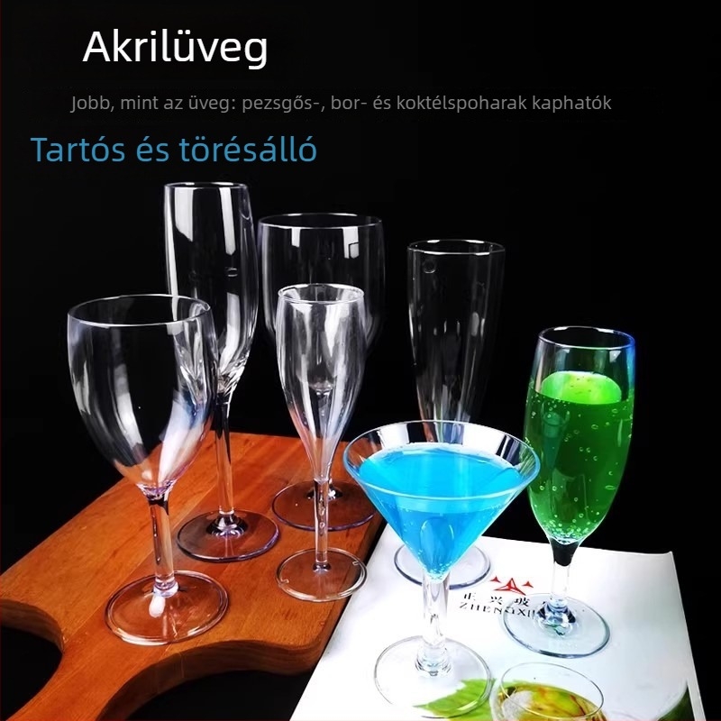 Átlátszó akril pezsgő- és koktélpohár, műanyag, 200–300 ml
