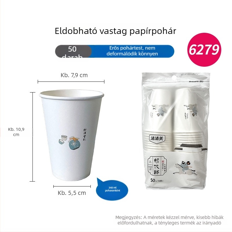 Megvastított egyszer használatos papírpohár forró italokhoz, 248 ml, 50 darabos készlet