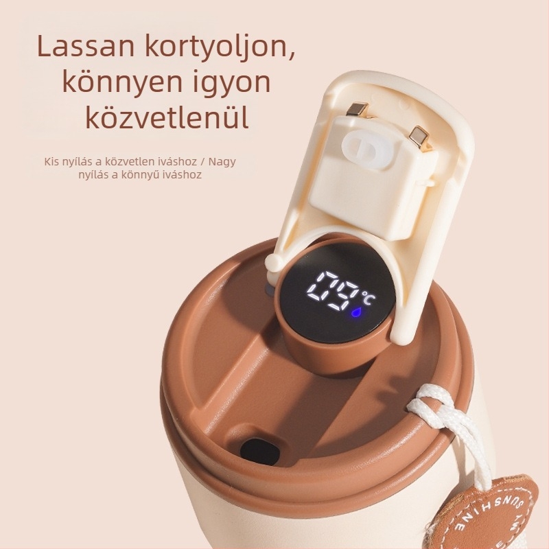 Készleten: 316 rozsdamentes acél termosz pohár, 2025-ös új modell, ajándékdoboz és kötélhurok, okos kávés pohár