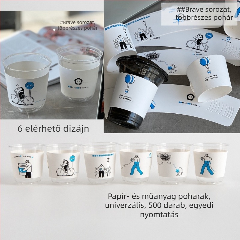 Egyszer használatos, domborított poháralátét papír- és műanyag poharakhoz, hőszigetelő és égési sérülések elleni védelem, univerzálisan állítható, tej- és kávéitalokhoz, nyomtatással.