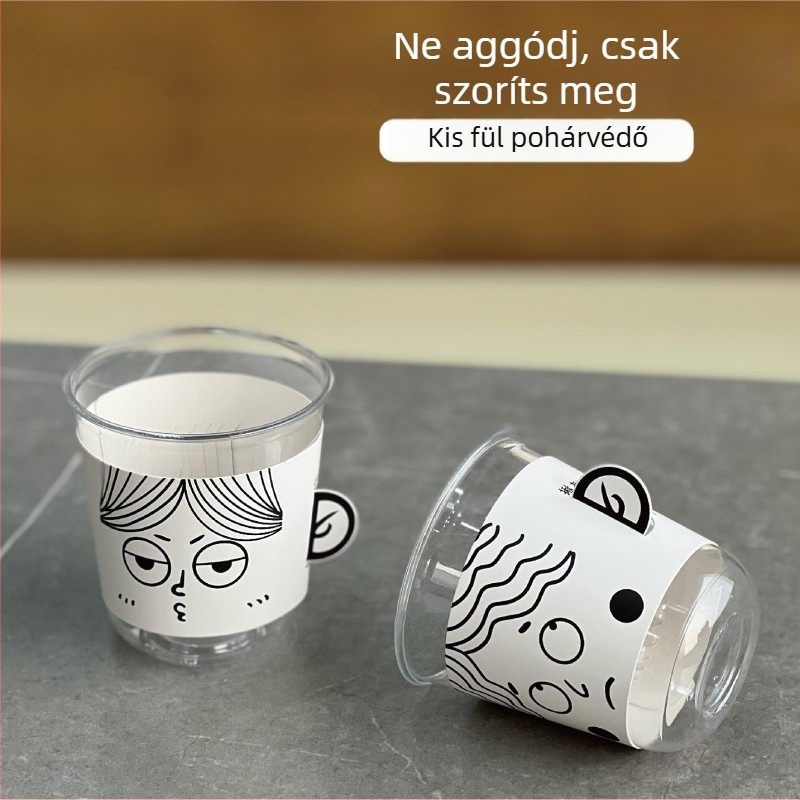 Egyszer használatos, domborított poháralátét papír- és műanyag poharakhoz, hőszigetelő és égési sérülések elleni védelem, univerzálisan állítható, tej- és kávéitalokhoz, nyomtatással.