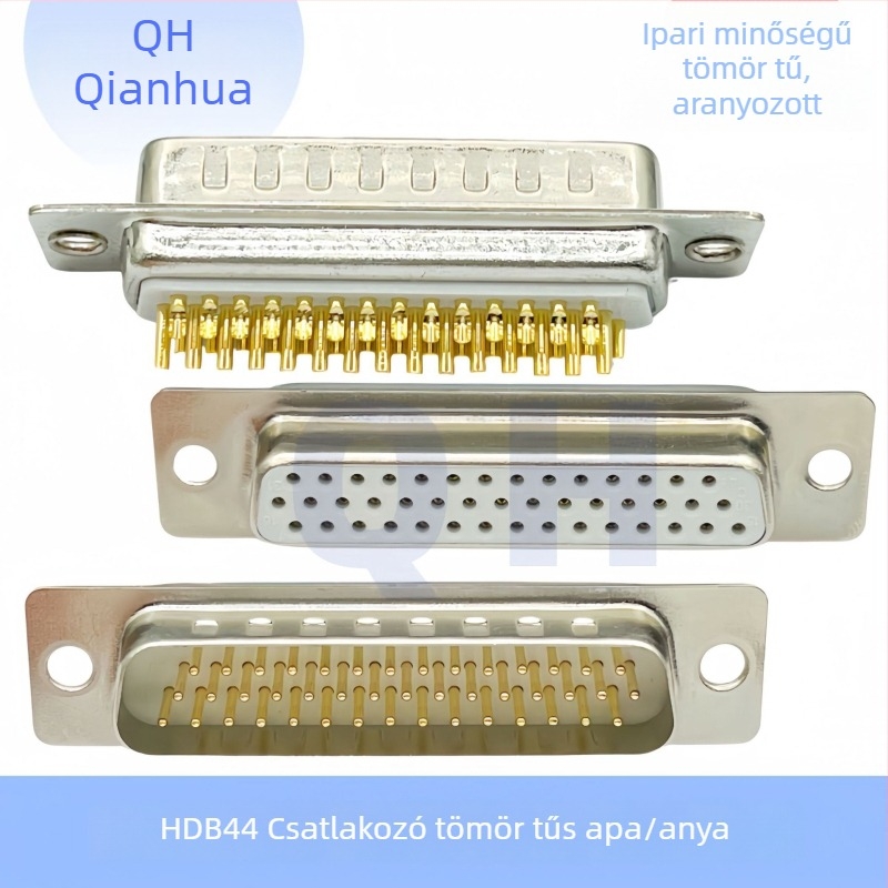 D-Sub DB csatlakozó HDB15, három soros, 26/44/50/62/78 PIN, férfi és női, aranyozott érintkezők, forrasztódrót típusú