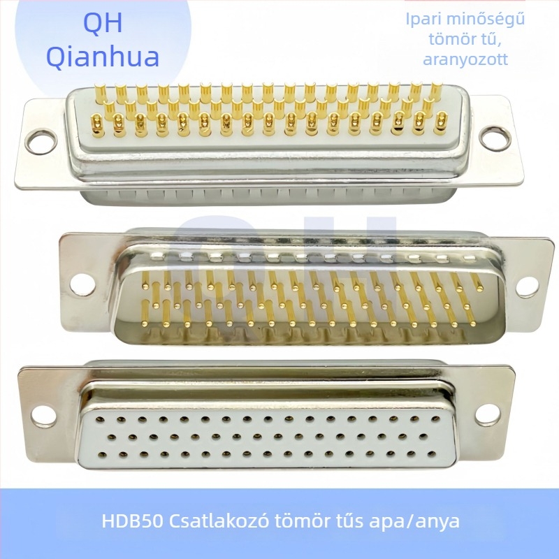 D-Sub DB csatlakozó HDB15, három soros, 26/44/50/62/78 PIN, férfi és női, aranyozott érintkezők, forrasztódrót típusú