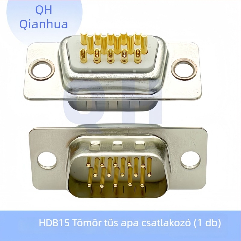 D-Sub DB csatlakozó HDB15, három soros, 26/44/50/62/78 PIN, férfi és női, aranyozott érintkezők, forrasztódrót típusú