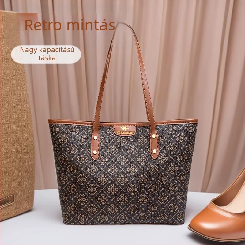 2026-os nagy kapacitású tote táska retro mintával, női mindennapi válltáska munkához