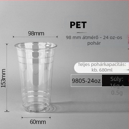 Egyszer használatos, átlátszó kávés pohár hideg italokhoz és tej-teához, 98 mm átmérő, 500 ml