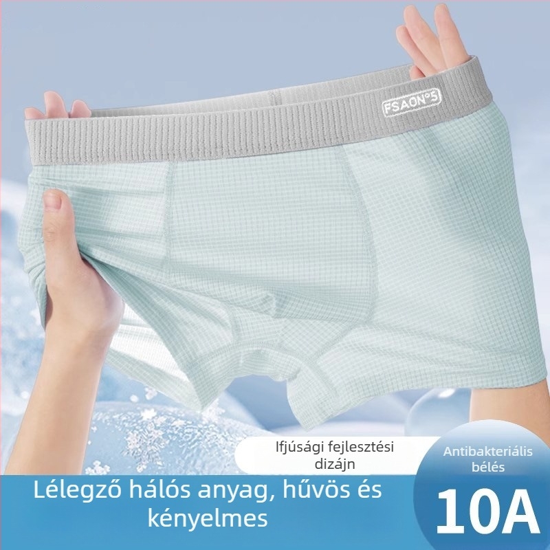 Ya Lu ifjúsági Ice Silk boxerek fiúknak a fejlődési időszakban, középiskolásoknak, nyár, plusz méret, antibakteriális ágyéktáji rész
