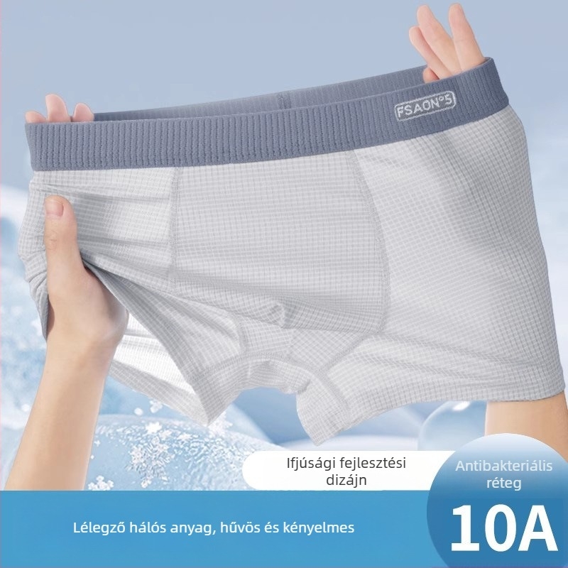 Ya Lu ifjúsági Ice Silk boxerek fiúknak a fejlődési időszakban, középiskolásoknak, nyár, plusz méret, antibakteriális ágyéktáji rész