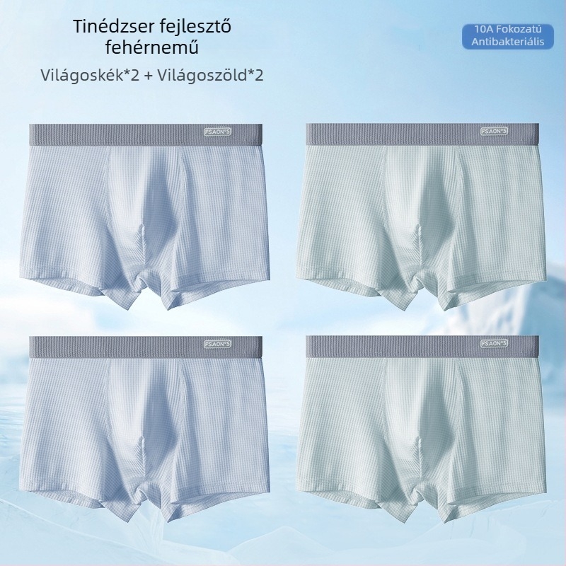 Ya Lu ifjúsági Ice Silk boxerek fiúknak a fejlődési időszakban, középiskolásoknak, nyár, plusz méret, antibakteriális ágyéktáji rész