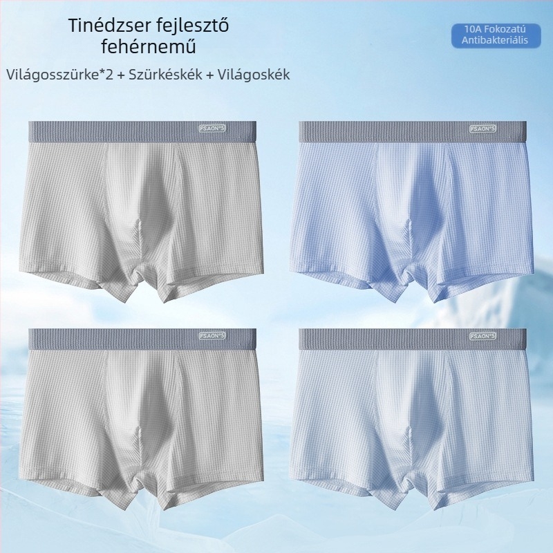 Ya Lu ifjúsági Ice Silk boxerek fiúknak a fejlődési időszakban, középiskolásoknak, nyár, plusz méret, antibakteriális ágyéktáji rész
