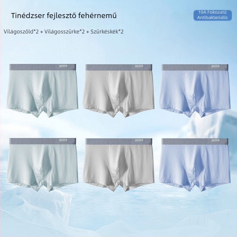 Ya Lu ifjúsági Ice Silk boxerek fiúknak a fejlődési időszakban, középiskolásoknak, nyár, plusz méret, antibakteriális ágyéktáji rész