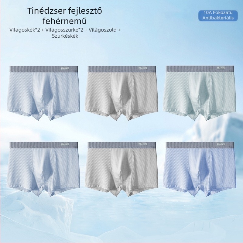 Ya Lu ifjúsági Ice Silk boxerek fiúknak a fejlődési időszakban, középiskolásoknak, nyár, plusz méret, antibakteriális ágyéktáji rész