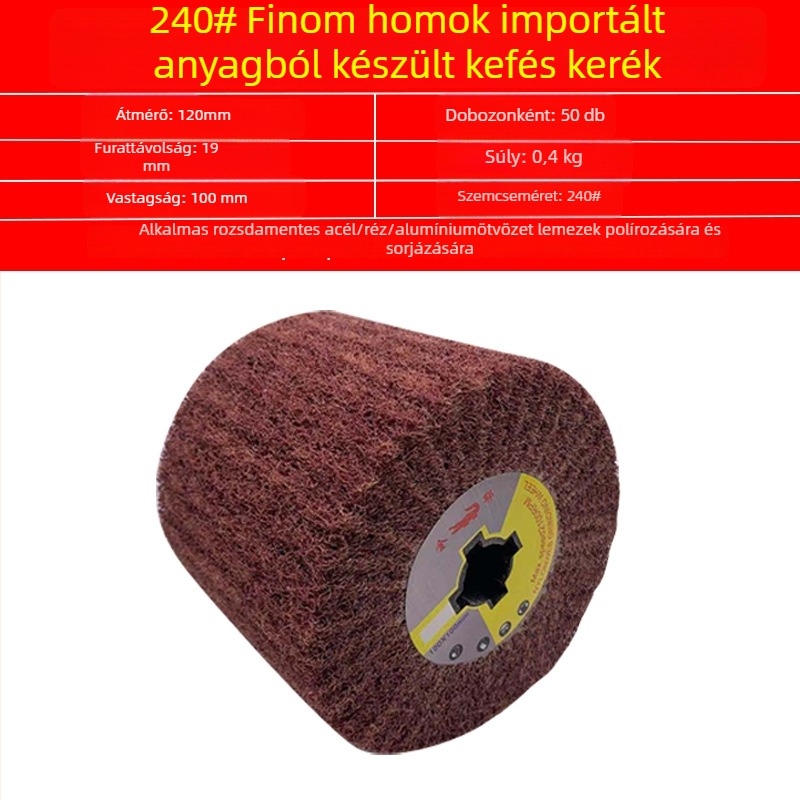 Nylon polírozó kerék rozsdamentes acélhoz és fémmegermunkáláshoz, nylon rostos csiszolóanyaggal és gyapjú polírozáshoz