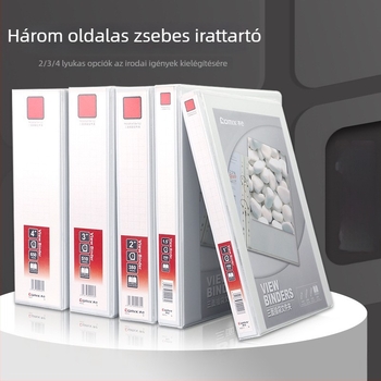 A4-es irattartó háromoldalas zsebbel, 4- és 2-lyukas gyűrűs rendszerrel, fehér