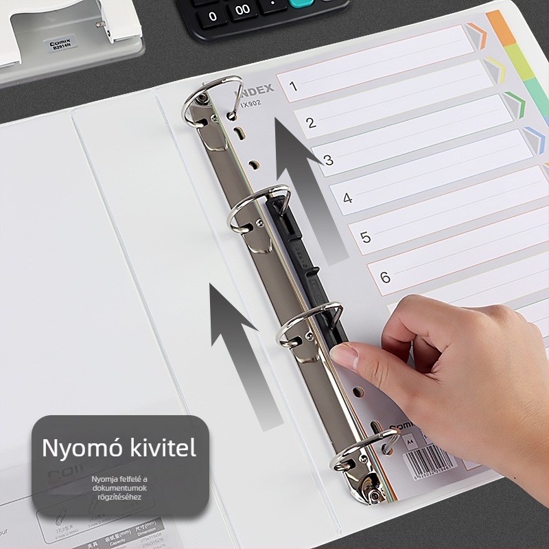 A4-es irattartó háromoldalas zsebbel, 4- és 2-lyukas gyűrűs rendszerrel, fehér