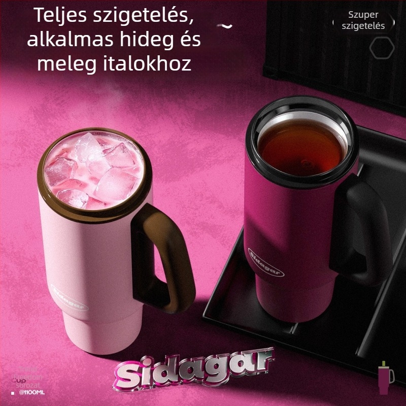 316L rozsdamentes acélból készült nagy kapacitású termosz pohár, szívószállal, autóba szerelhető, egygombos nyitás