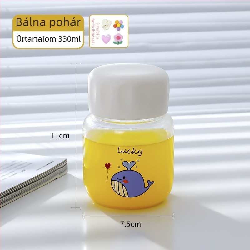 Mini hőálló üvegpohár otthoni használatra, fedéllel és szívószállal, tejhez, kávéhoz és szójatejhez.