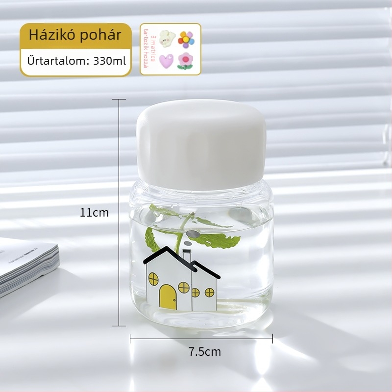 Mini hőálló üvegpohár otthoni használatra, fedéllel és szívószállal, tejhez, kávéhoz és szójatejhez.