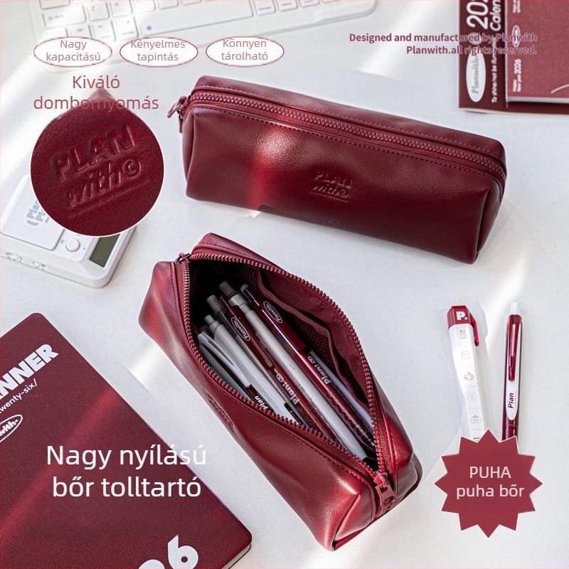 Planwith PU bőr tolltartó széles nyílással, vízálló, nagy kapacitású, diákoknak