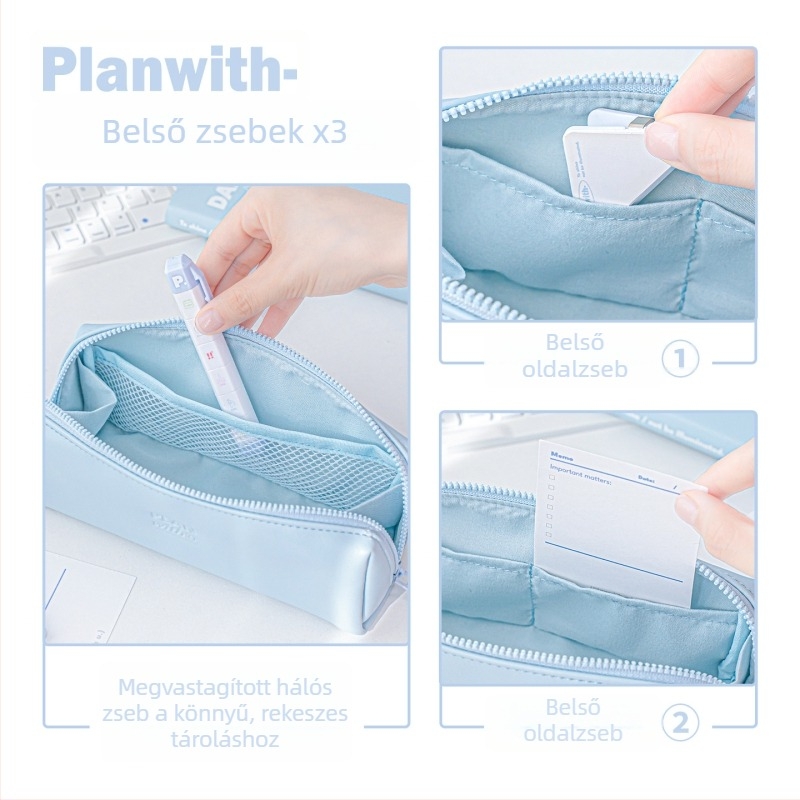Planwith PU bőr tolltartó széles nyílással, vízálló, nagy kapacitású, diákoknak