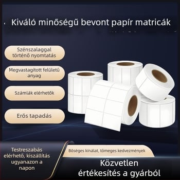 Termikus transzfer nyomtatáshoz való papír önragasztó címkékkel, vonalkóddal és termékinformációs címkével, 70×50 mm