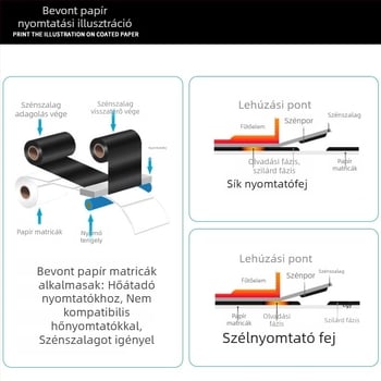 Termikus transzfer nyomtatáshoz való papír önragasztó címkékkel, vonalkóddal és termékinformációs címkével, 70×50 mm