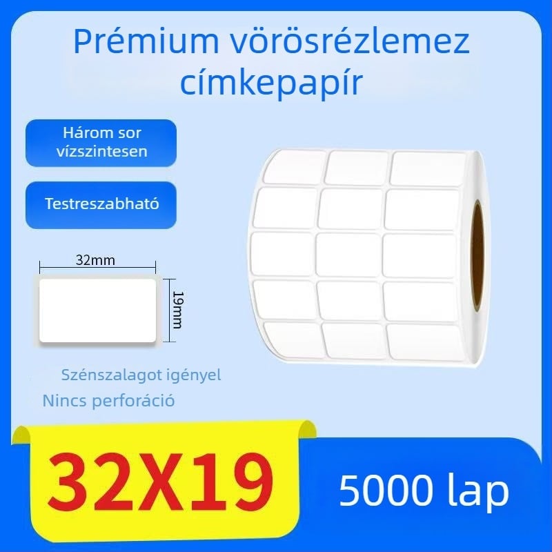 Termikus transzfer nyomtatáshoz való papír önragasztó címkékkel, vonalkóddal és termékinformációs címkével, 70×50 mm