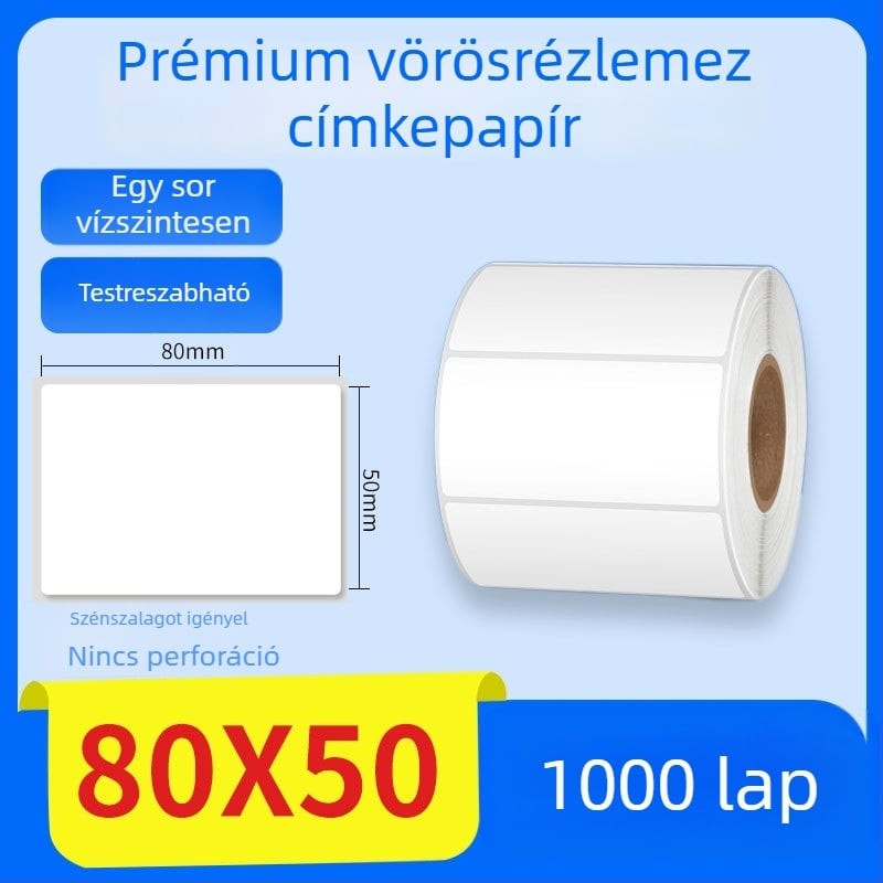 Termikus transzfer nyomtatáshoz való papír önragasztó címkékkel, vonalkóddal és termékinformációs címkével, 70×50 mm