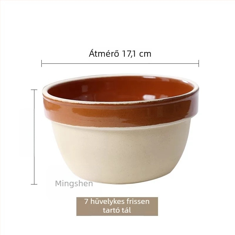 Retro kerámia gőzölő tál rizshez és zöldségekhez, kerek agyag tál, mikrózható, éttermi használatra