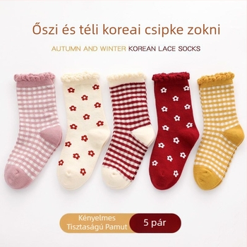 Vékony gyermekek középmagasságú zokni, csipkés pamut téli zokni gyerekeknek, pöttyös mintázat