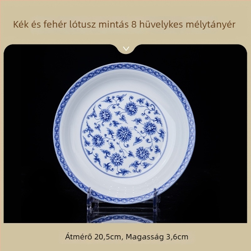 Rizstál kerámia, nemzeti stílus, retro kék-fehér porcelán, elegáns kerámia étkészlet